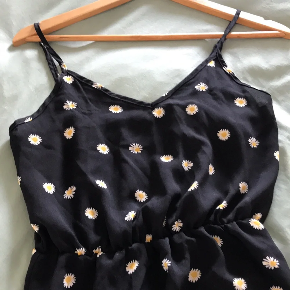Shein Black with White Daisy/Floral Semi-Sheer Sun Dress, Size XS - Picture 7 of 8